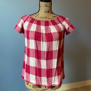 Bella Dahl Pink Checkered Over the Shoulder Top